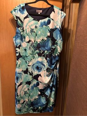 LAURA Floral Midi Sheath Dress in Blue and Teal